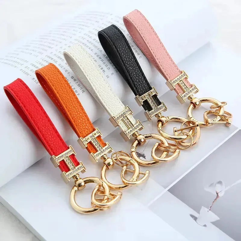Premium H Pattern Leather Keychain