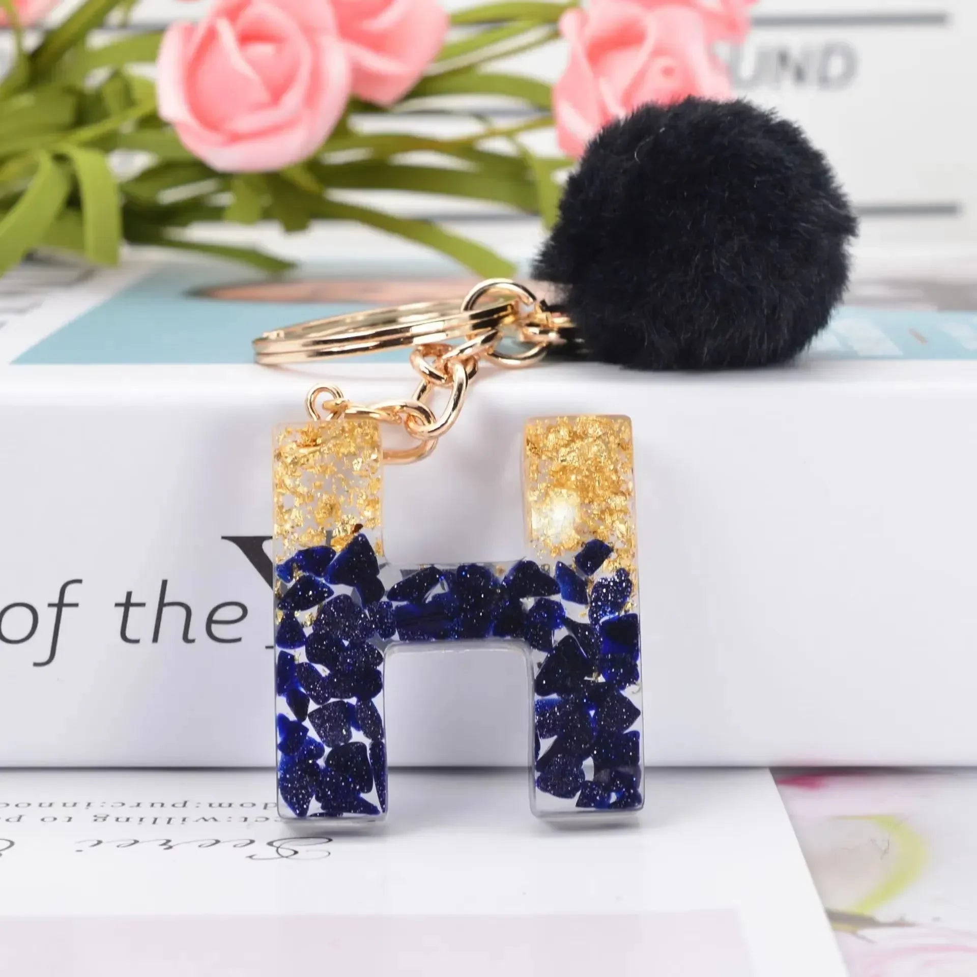 Glittery Fur Charm Letter Keychain