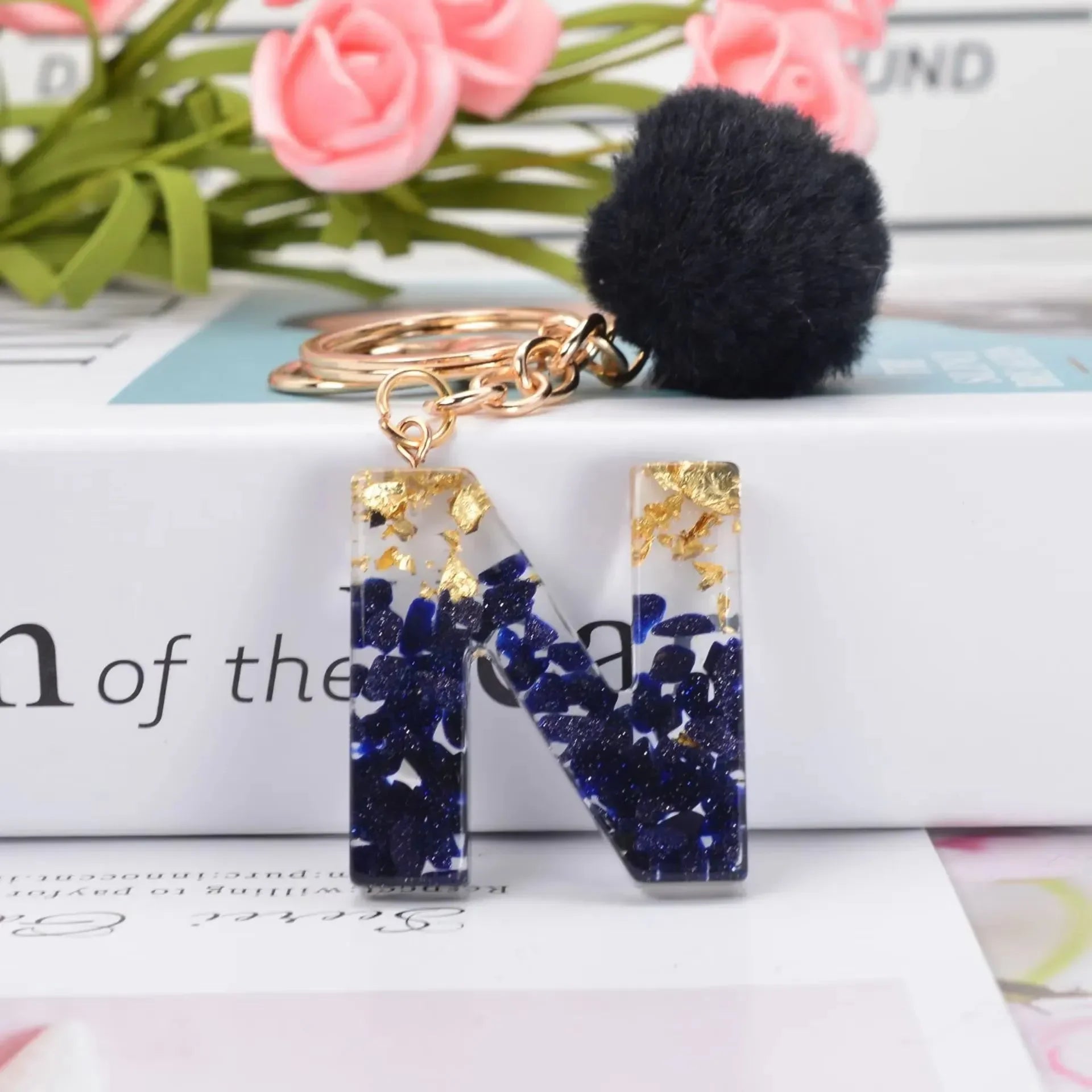 Glittery Fur Charm Letter Keychain