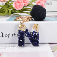 Glittery Fur Charm Letter Keychain