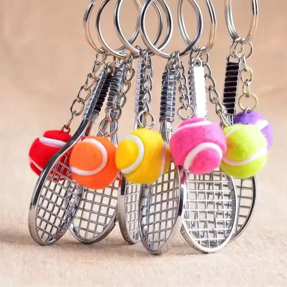 Sporty Style Tennis Racket & Ball Keychain