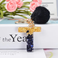 Glittery Fur Charm Letter Keychain