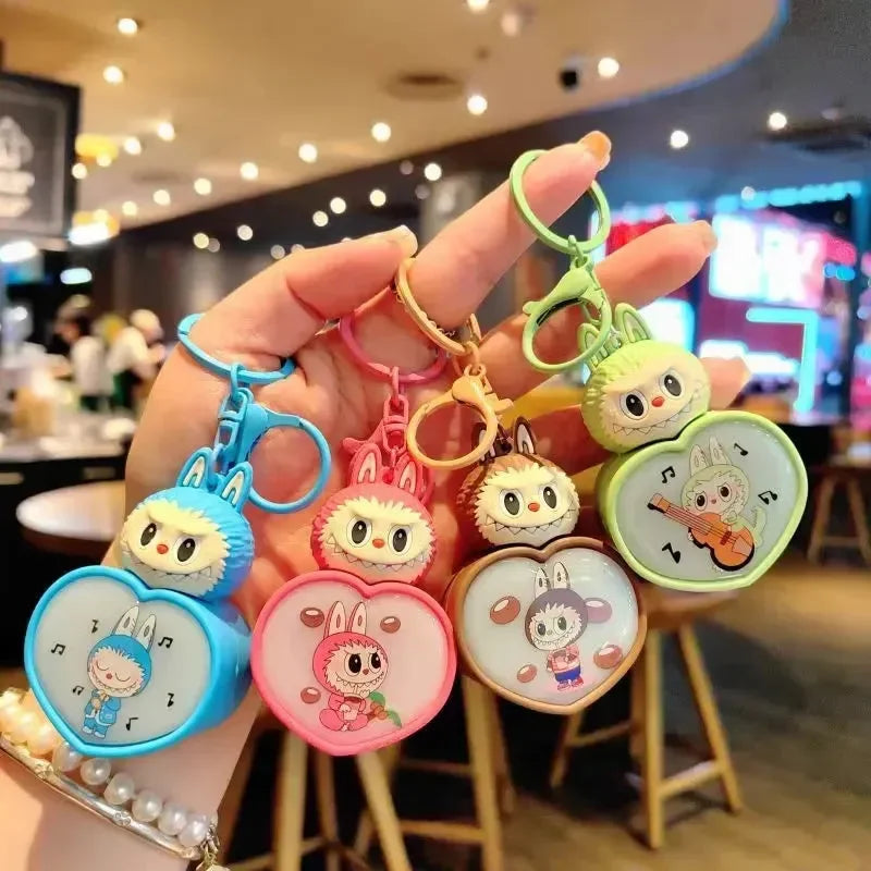 Porte-clés LED lumineux en forme de cœur Labubu 