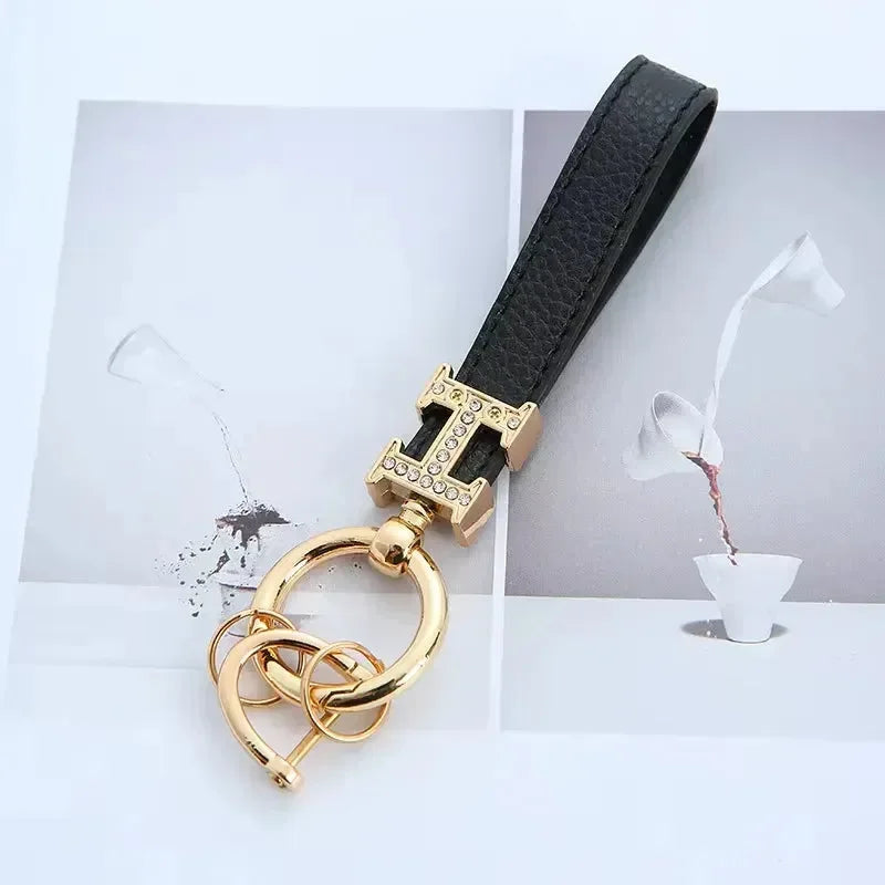 Premium H Pattern Leather Keychain