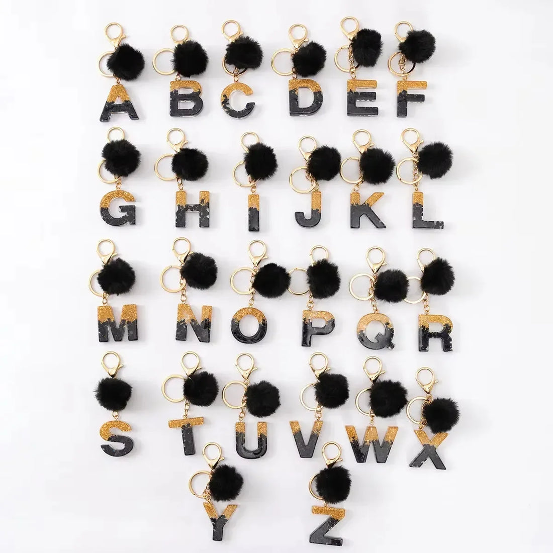 Glittery Fur Charm Letter Keychain
