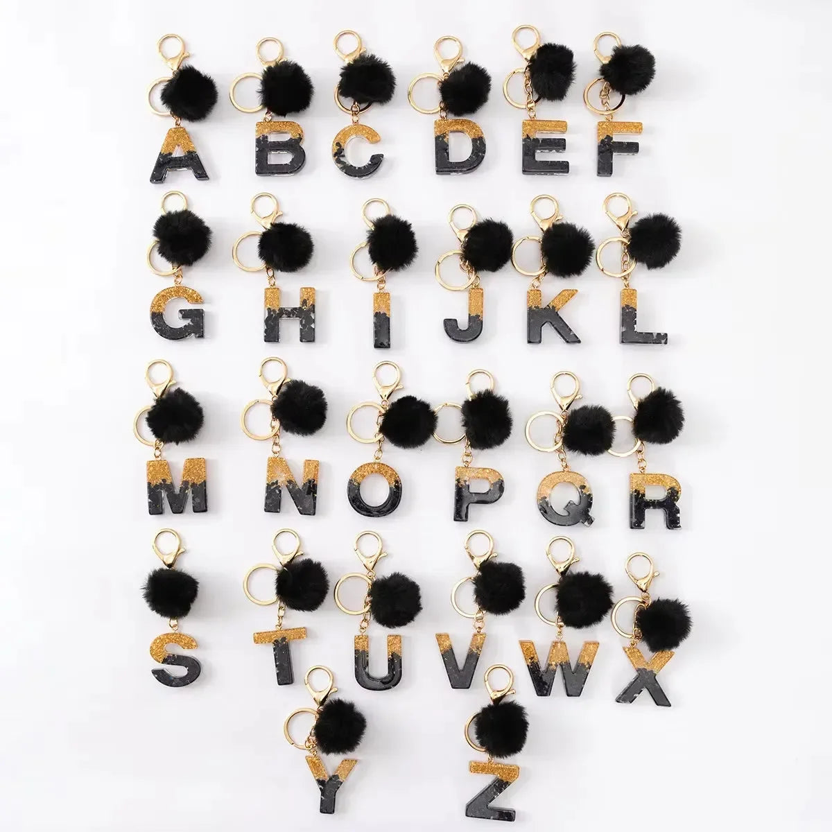 Glittery Fur Charm Letter Keychain