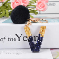 Glittery Fur Charm Letter Keychain