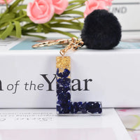 Glittery Fur Charm Letter Keychain