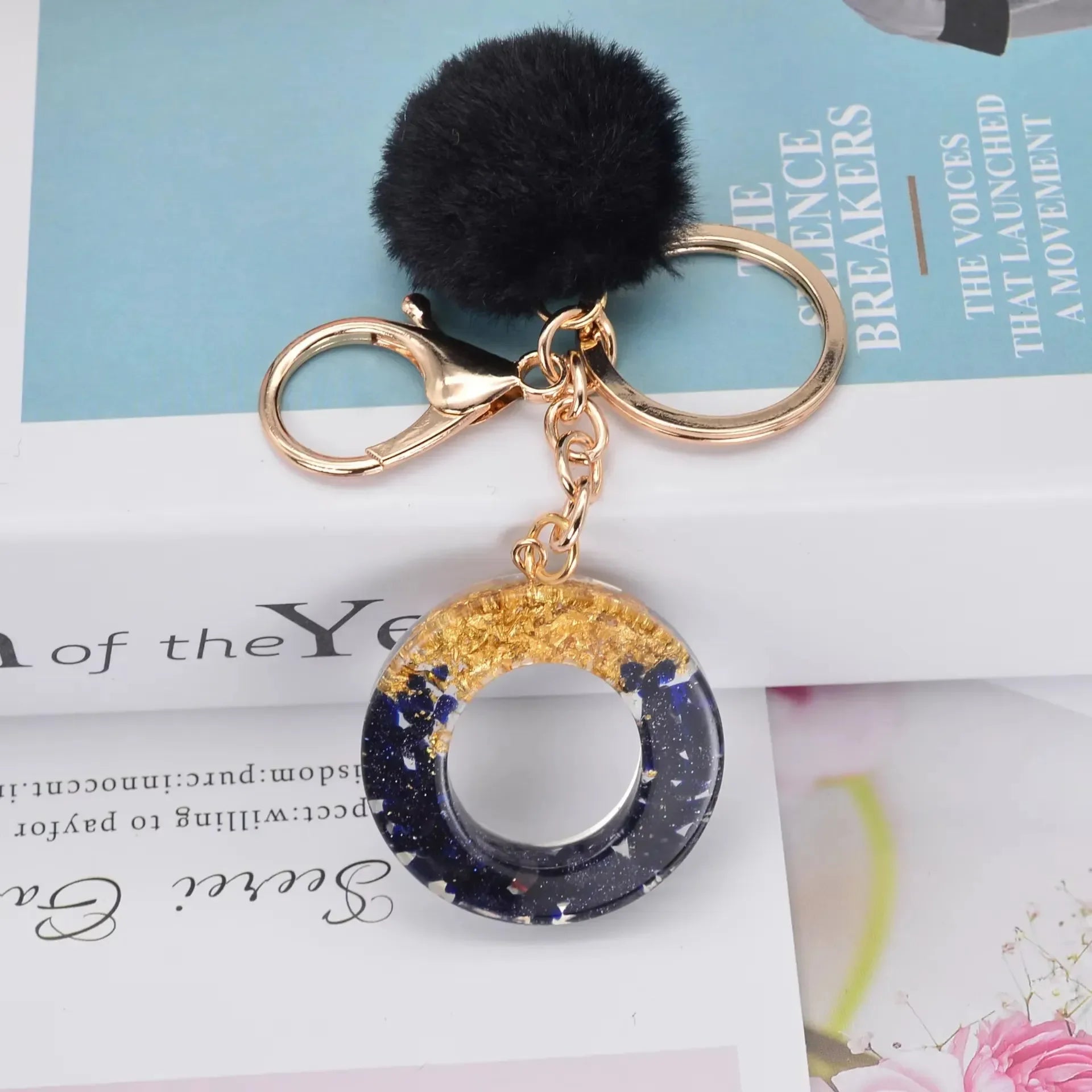 Glittery Fur Charm Letter Keychain