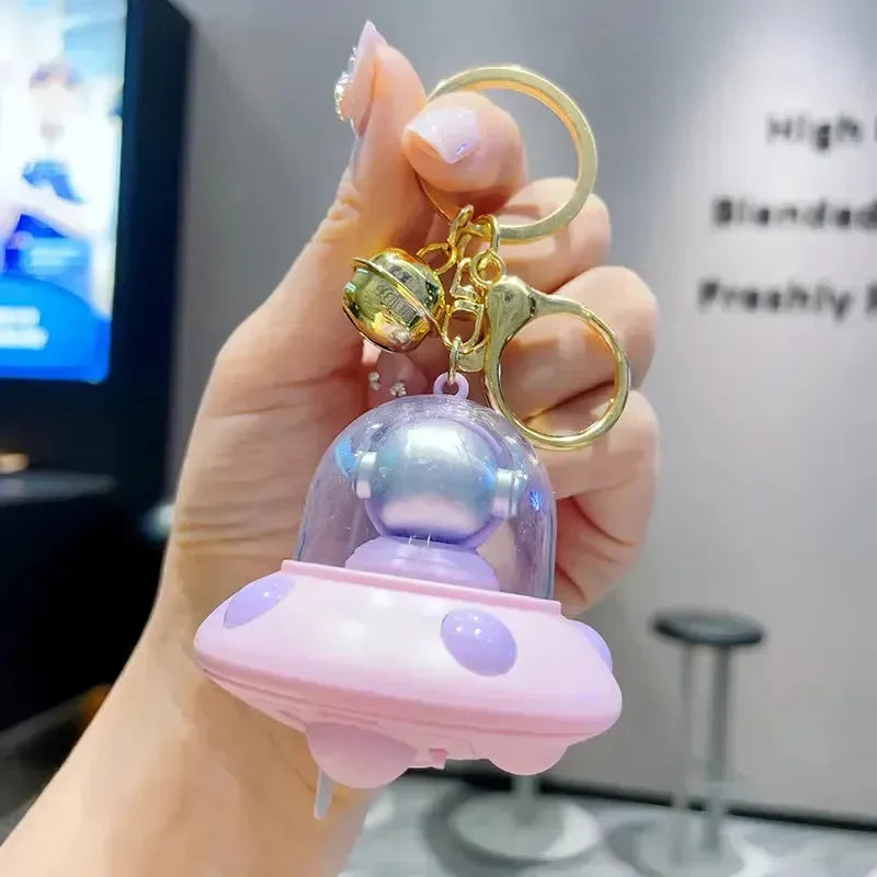 Astronaut Flying Saucer LED Keychain