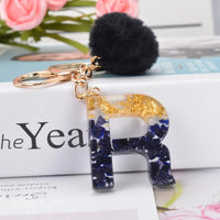 Glittery Fur Charm Letter Keychain