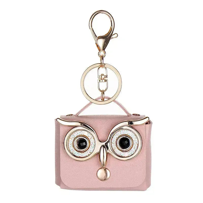 Owl Eye Leather Coin Purse Keychain