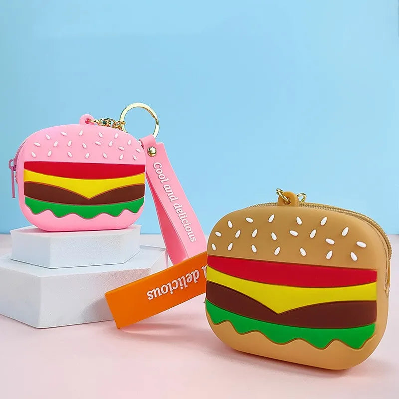 Burger Silicon Coin Pouch Keychain