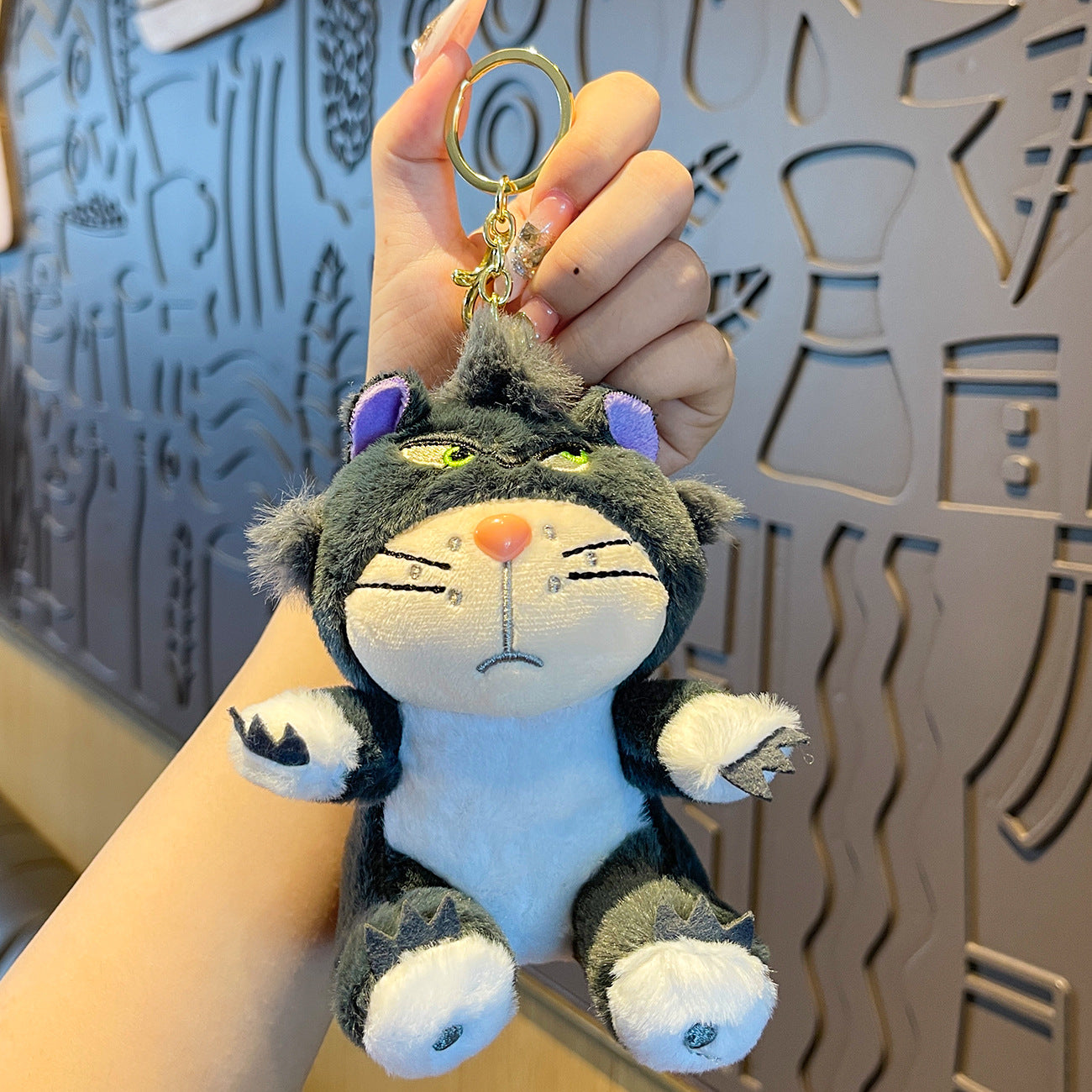 Cute Disney Angry Cat Plush Keychain