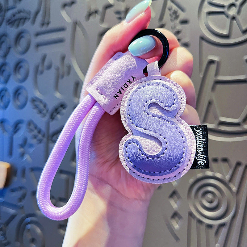 Signature Style Leather Letter Keychain