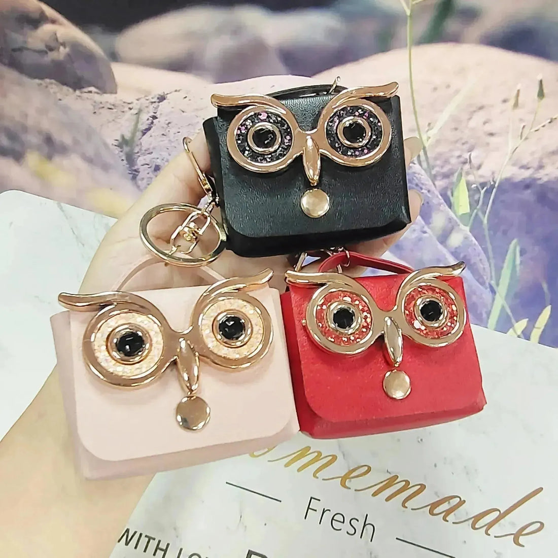 Owl Eye Leather Coin Purse Keychain