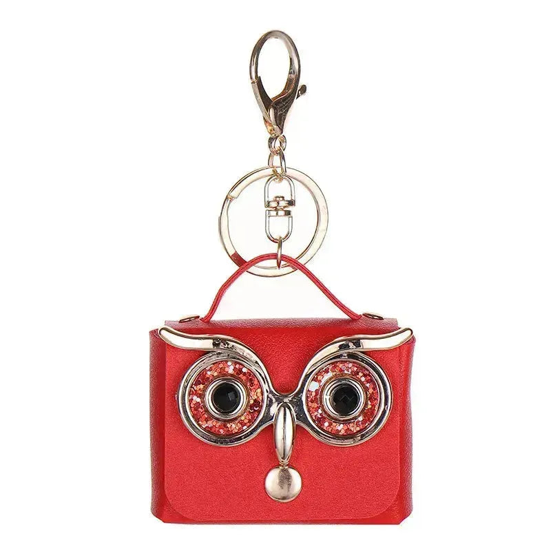 Owl Eye Leather Coin Purse Keychain