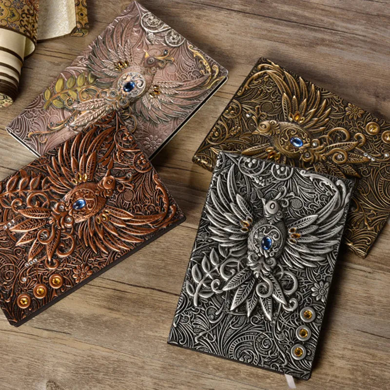 Vintage 3D Phoenix Embossed Notebook