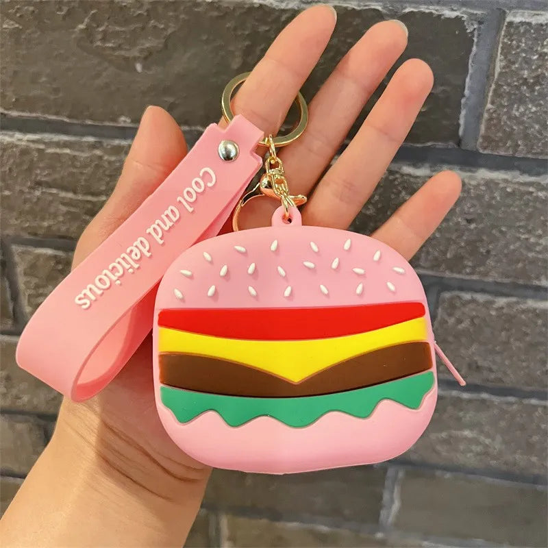 Burger Silicon Coin Pouch Keychain