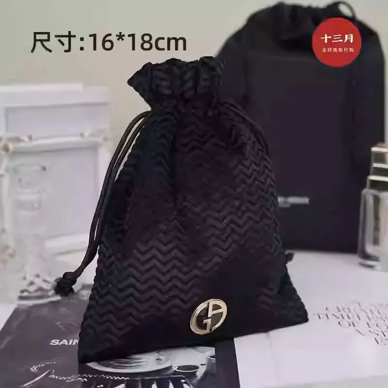 Luxury Designer Black & Red Drawstring Bag