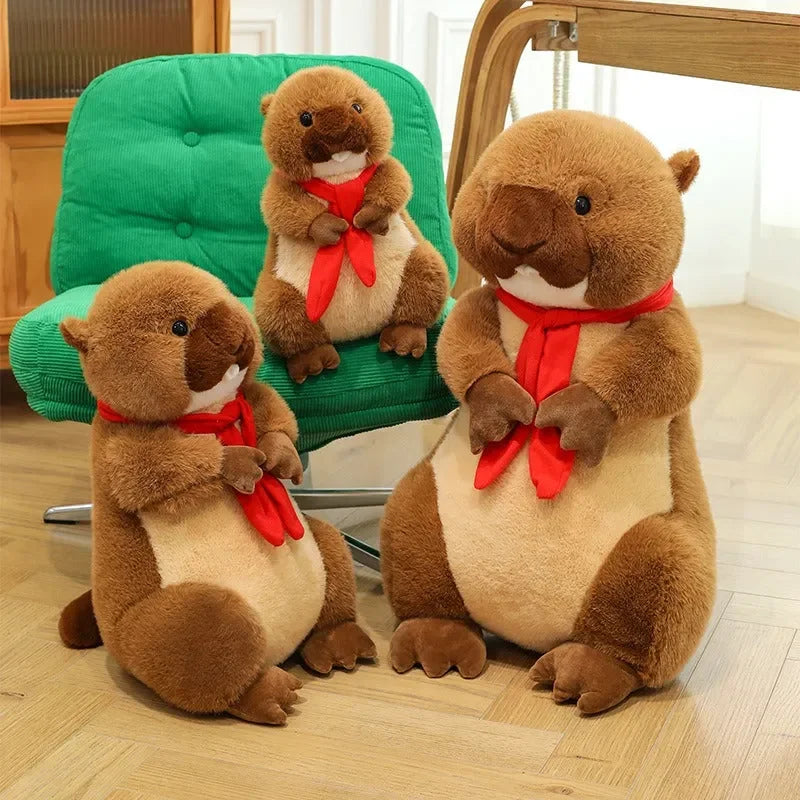 Peluche Castor à écharpe rouge 