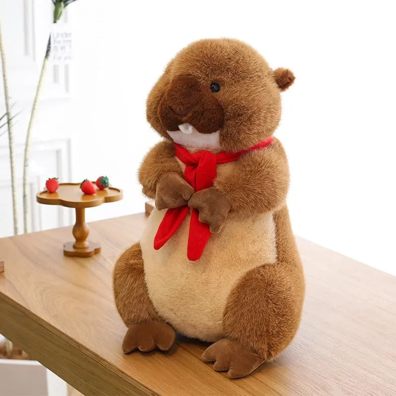 Peluche Castor à écharpe rouge 