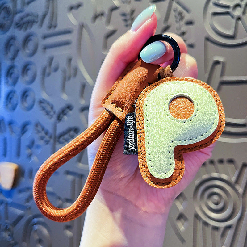 Signature Style Leather Letter Keychain