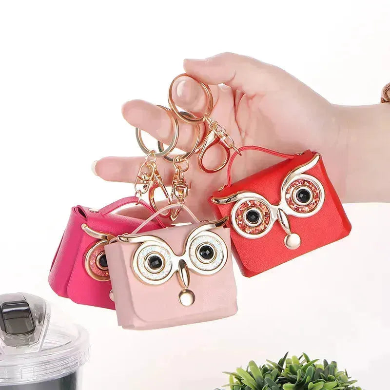 Owl Eye Leather Coin Purse Keychain