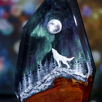 Northern Lights Howling Wolf Resin Night Light