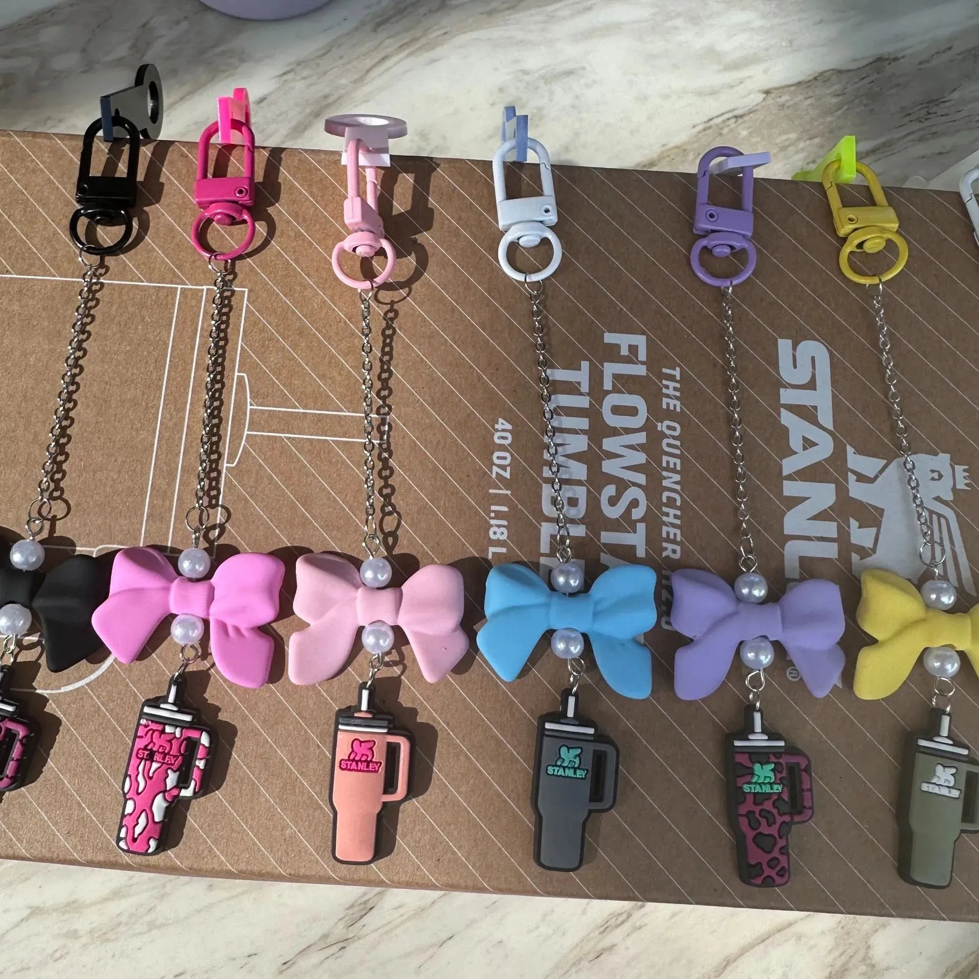 Bow-Shaped Stanley Straw Charm Pendant Keychain