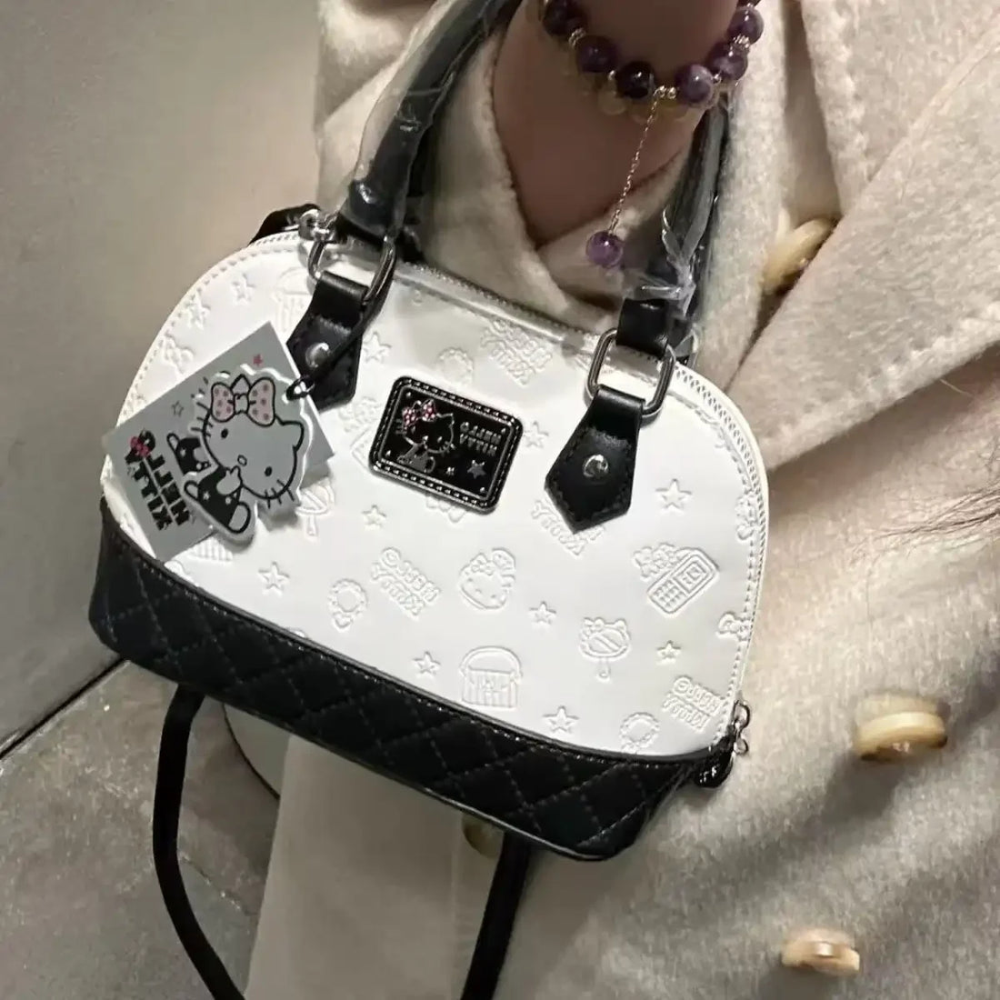 Sac à main classique tendance Hello KT B&amp;W 