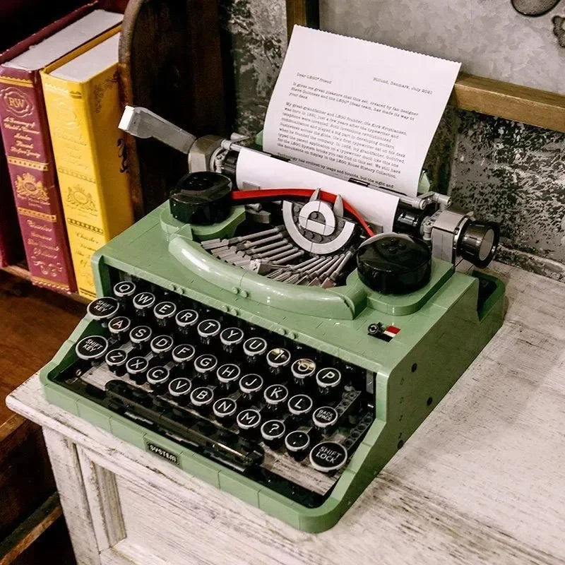 مجموعة مكعبات بناء الآلة الكاتبة الرجعية 