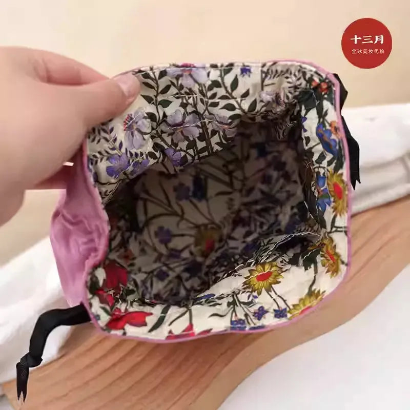 Floral Luxury Drawstring Makeup Pouch