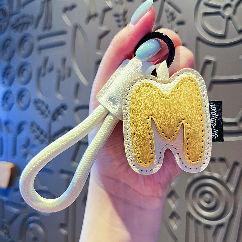 Signature Style Leather Letter Keychain