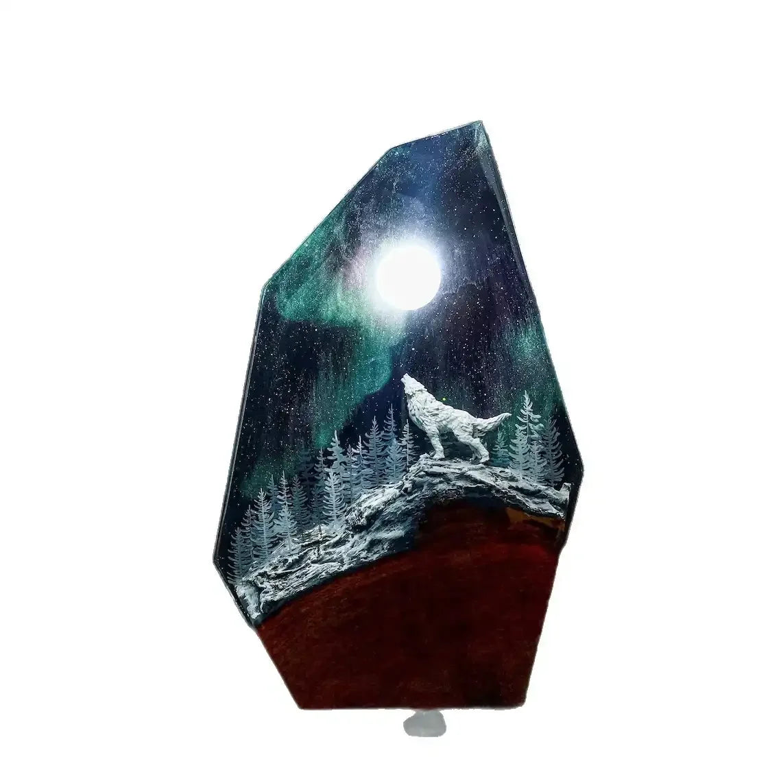 Northern Lights Howling Wolf Resin Night Light