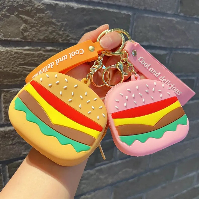 Burger Silicon Coin Pouch Keychain