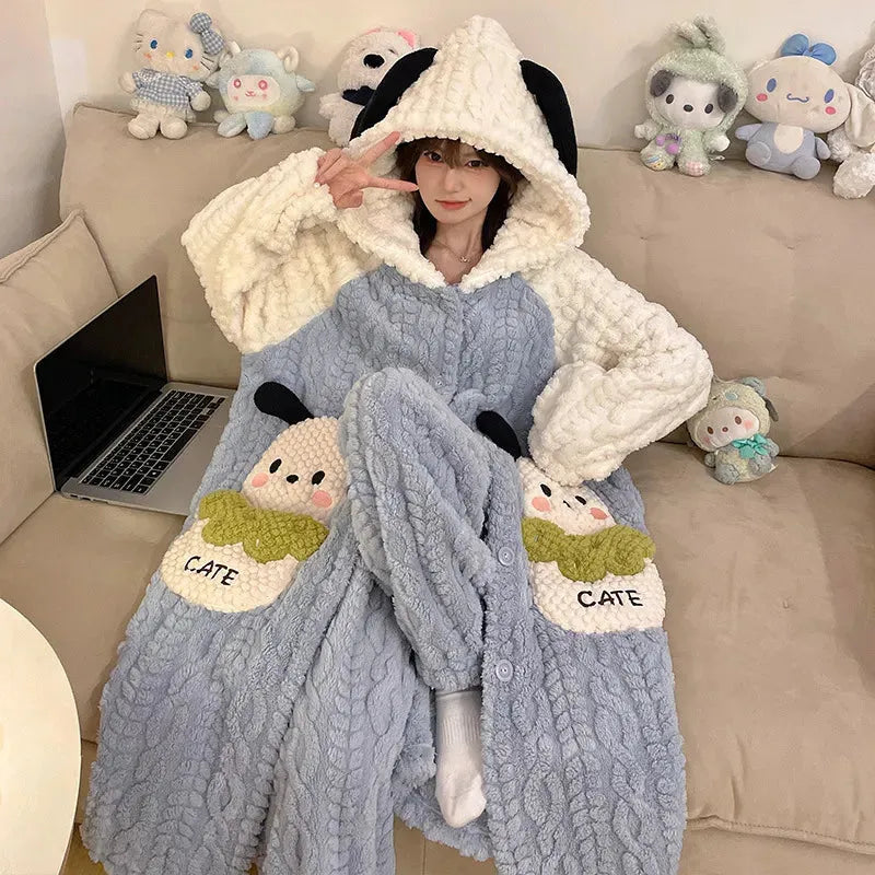 Thick Fleeced Cartoon Sanrio and Disney Pajama Set