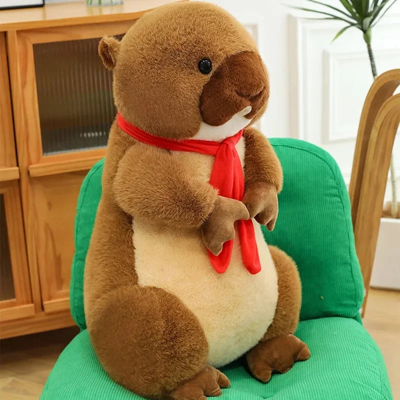 Peluche Castor à écharpe rouge 