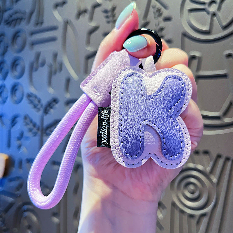 Signature Style Leather Letter Keychain
