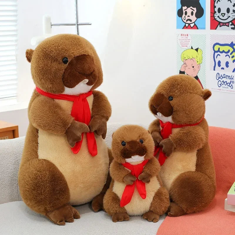 Peluche Castor à écharpe rouge 