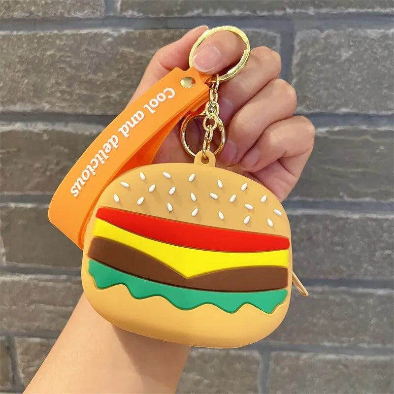 Burger Silicon Coin Pouch Keychain