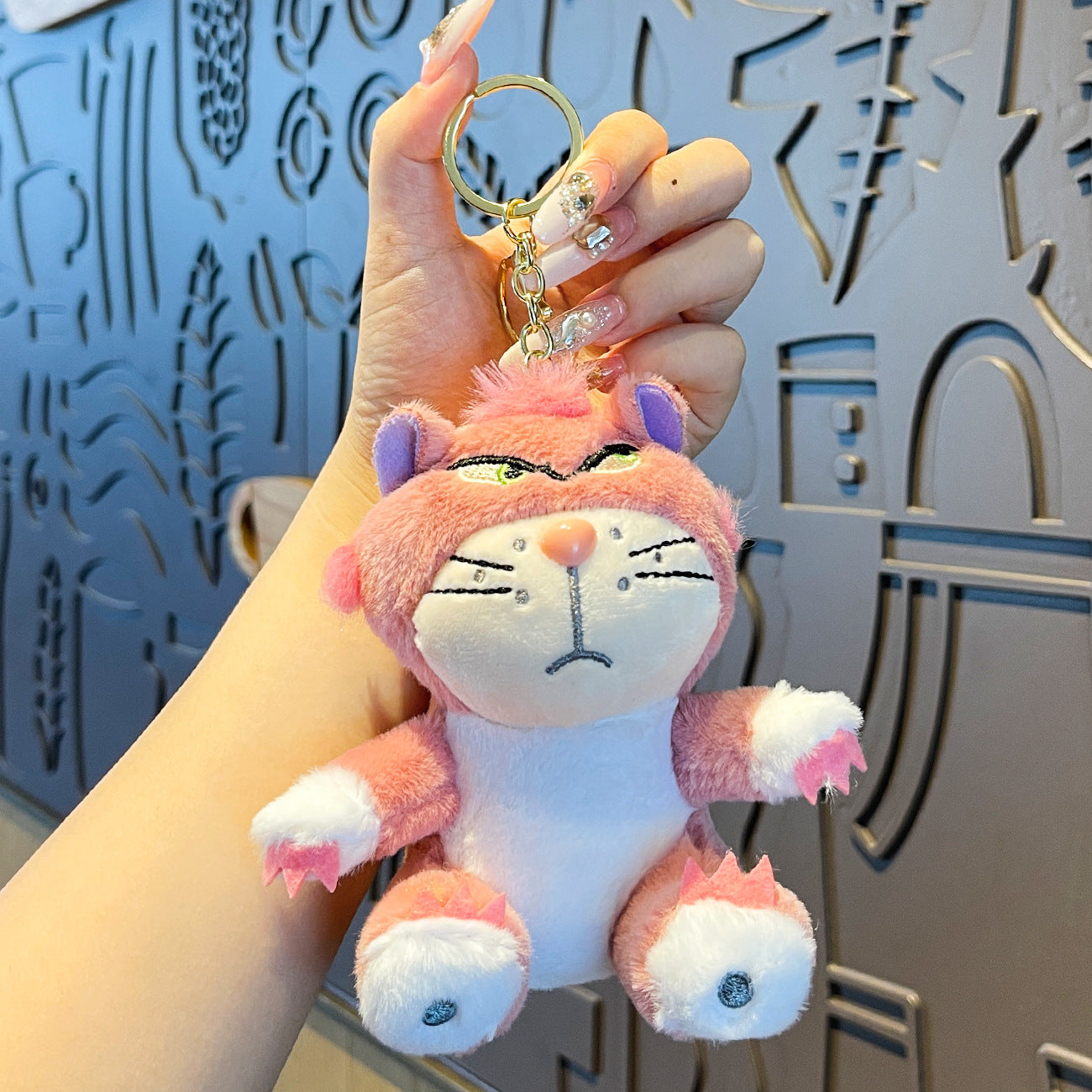 Cute Disney Angry Cat Plush Keychain