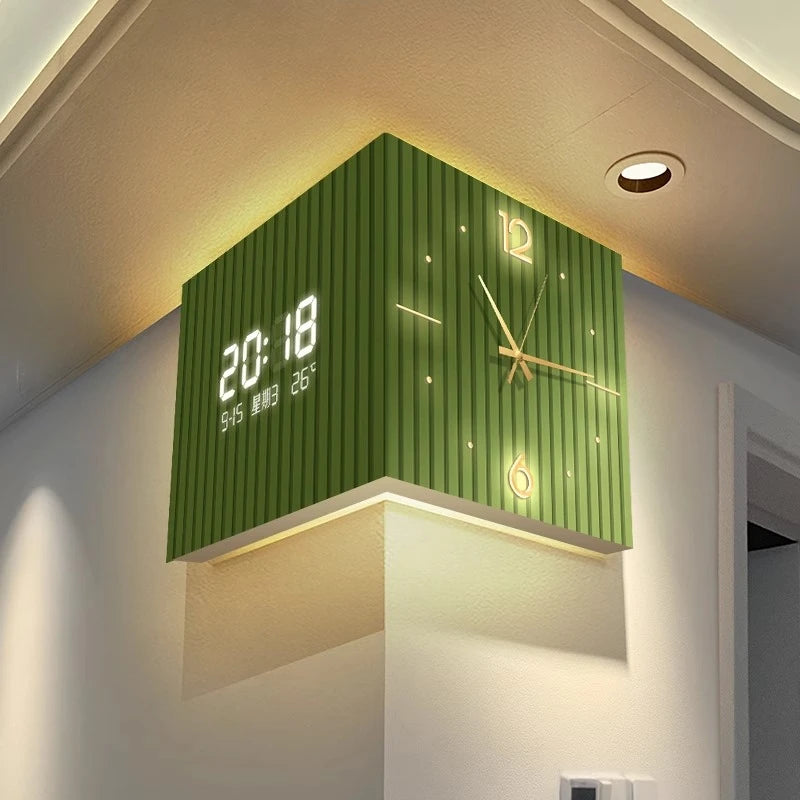 Modern Dual-Sided Corner Clock Space-Saving Wall Décor for Living Room Minimalist Bedroom Background Frameless Home Office Decor - Bear Hugs