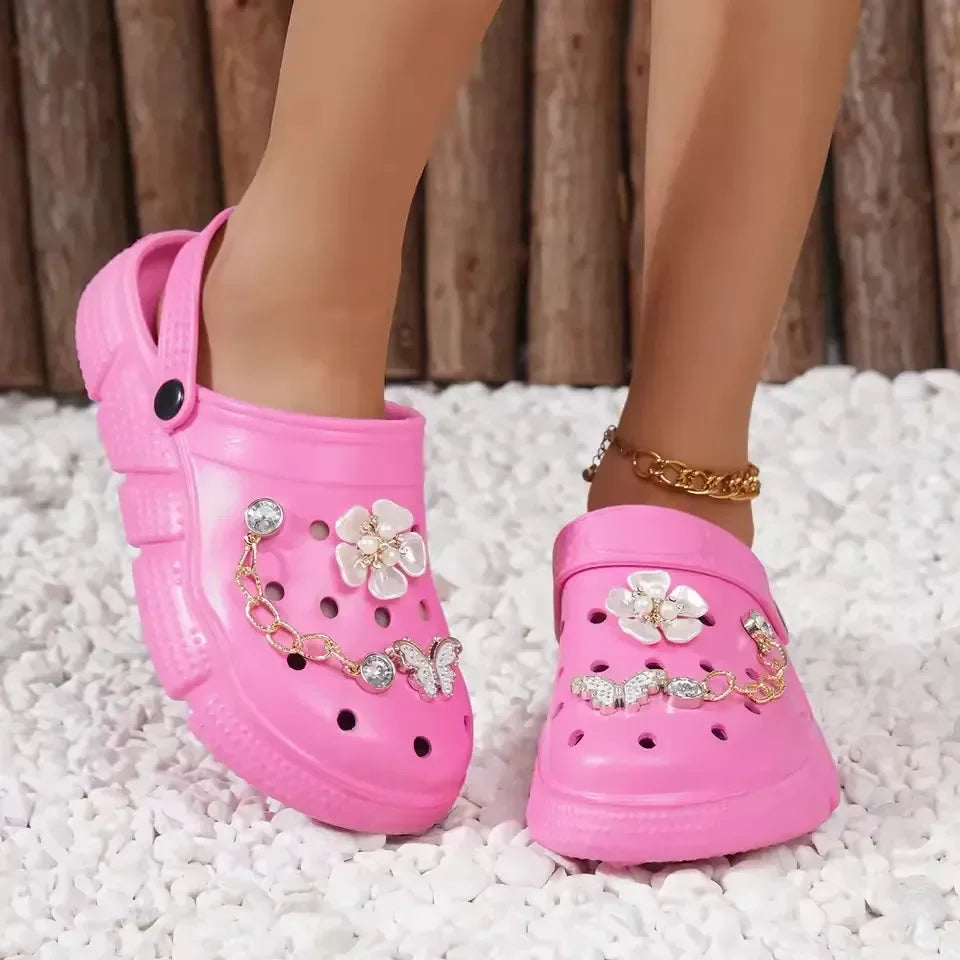 Floral & Rhinestone Comfort Clogs