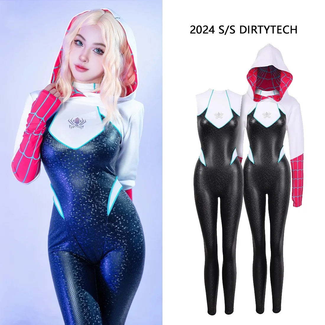 Spiderman Across Spider Verse Gwen Stacy Cosplay Costume PU One-piece Suit Tight and Elastic De Batterie Spiderman Women - Bear Hugs