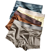 4PCS Men's Underwear Ice Silk High-End Men's Light Luxury Satin Silk Breathable Flat Corner Four Cornered Shorts Without Marks - Bear Hugs