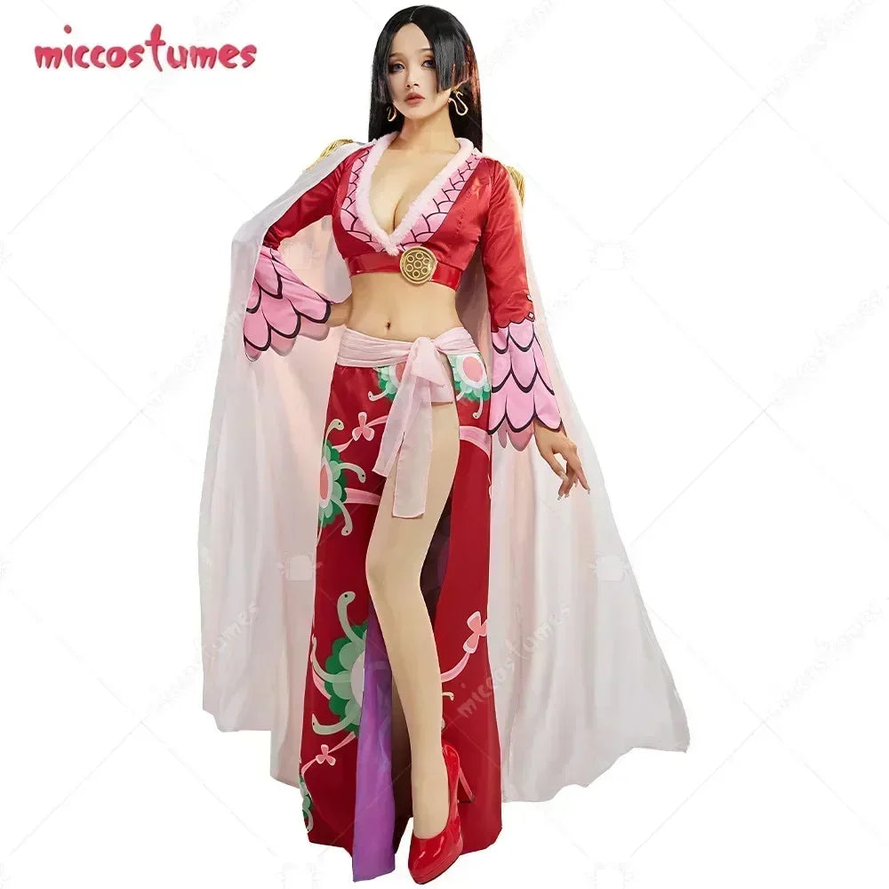 Miccostumes Women's Snake Princess Red Cosplay Costume Top Skirt With Cloak Set with Earings for Halloween Party - Bear Hugs