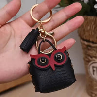 Owl Eye Leather Coin Purse Keychain
