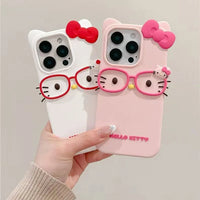 3D Glasses Cat Silicone Phone Case For iPhone 17 Pro Max 16 15 Plus 14 13 Mini 12 11 4 4S 5 5S 7 8 SE - Bear Hugs