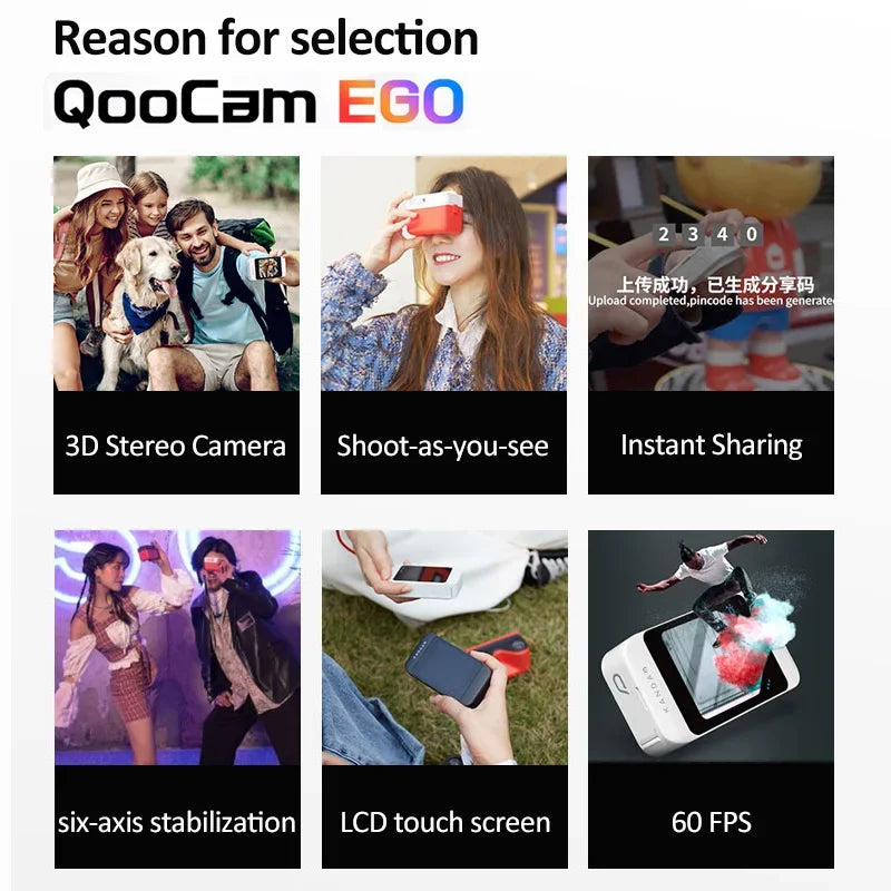 Kandao QooCam EGO 3D Stereo VR Camera 4K 60FPS 65 Inch Large Screen Waterproof 6-Axis Anti-Shake Digital Sports Camera - Bear Hugs